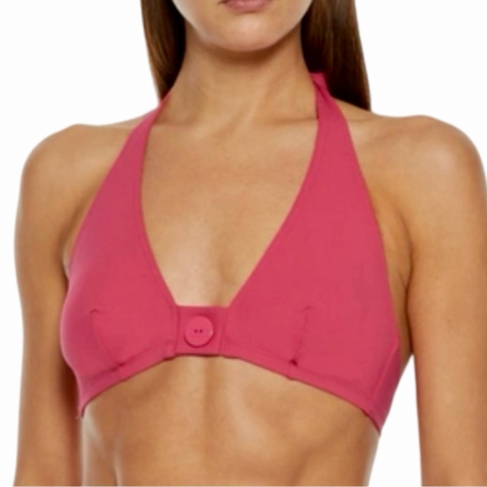 NWT ERES “Pop Roller” Button Detailed Halter Bikini Top Fuchsia Pink Full Cup - Picture 5 of 16